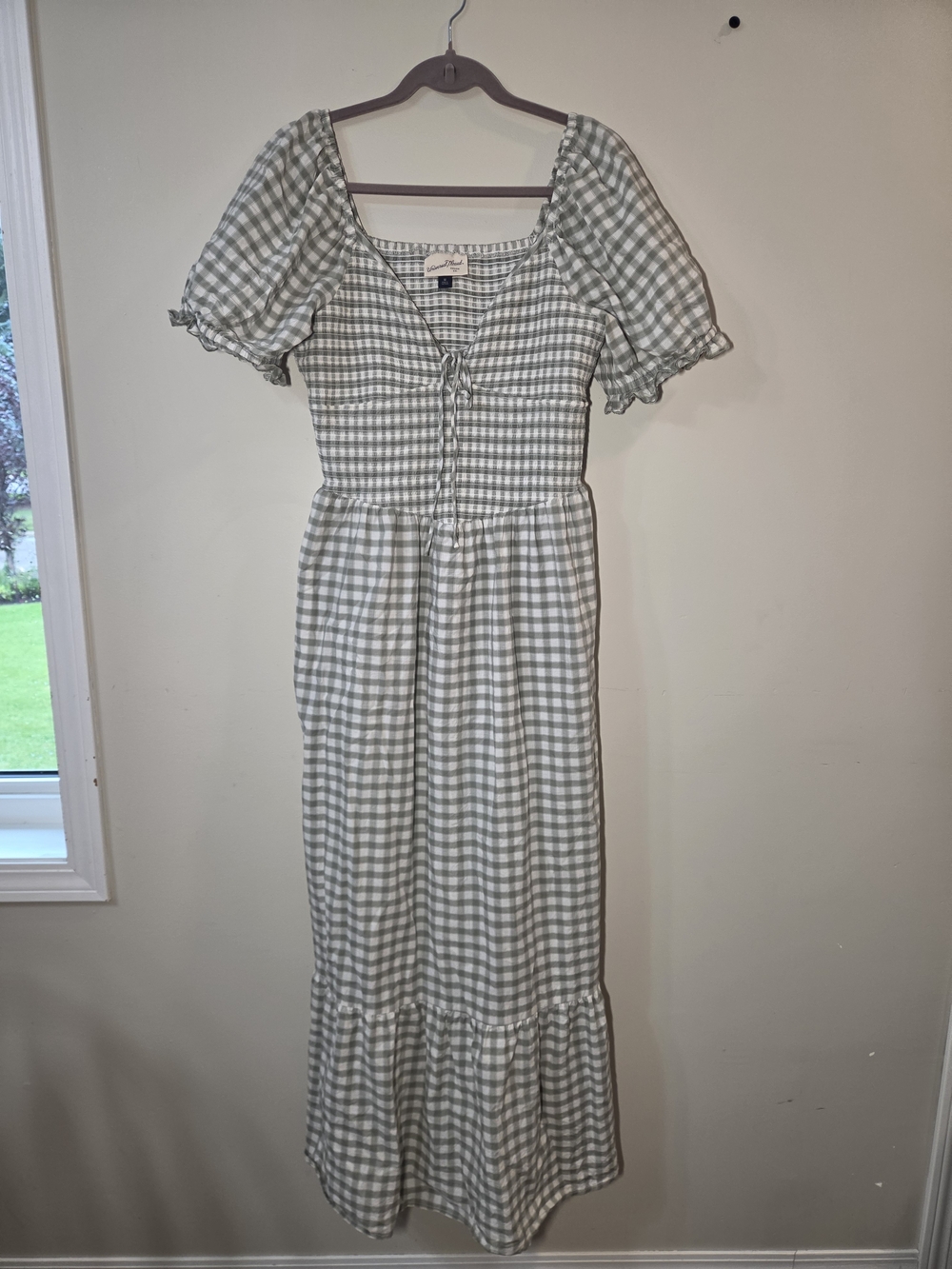 Universal Thread Sage and White Gingham Maxi Dress